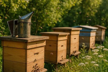 bee hives in the field
