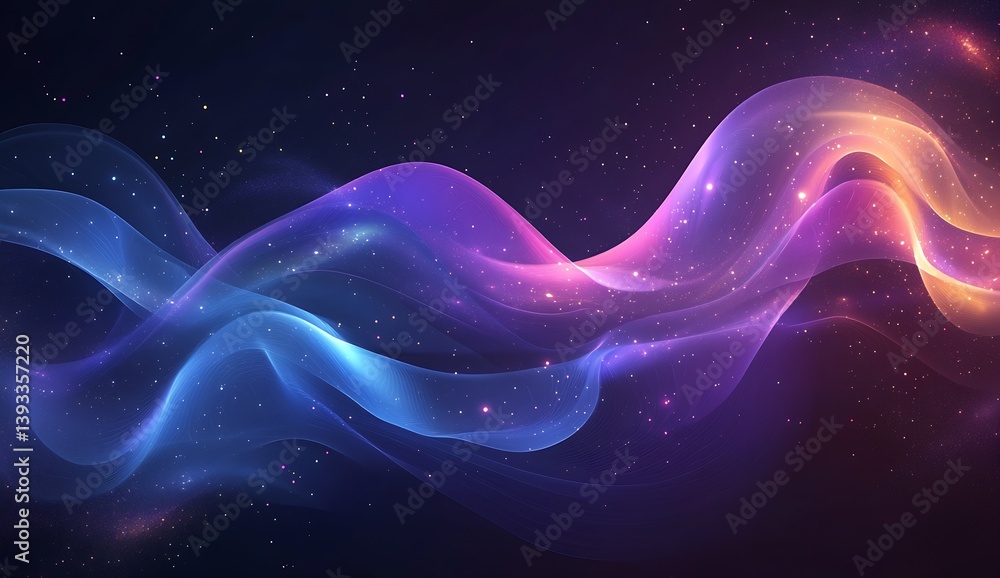 Poster Ethereal waves in harmonious gradients of pink and blue creating a stunning visual feast for your senses : Generative AI