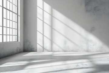 Obraz premium Empty Room With Concrete Walls and Floor Light and Shadows From Large Window Creates Minimalist Aesthetic : Generative AI