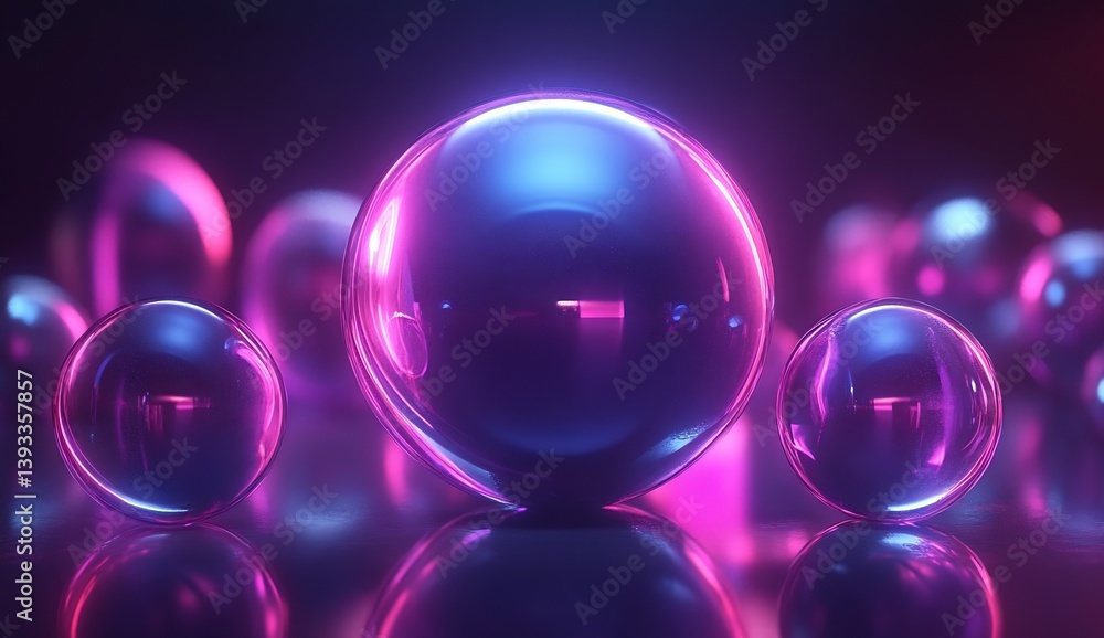 Poster Intriguing CloseUp of Colorful Reflective Spheres Displaying a Beautiful Abstract Light Show : Generative AI