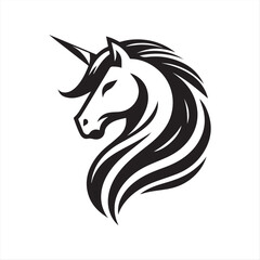 Stylized Unicorn Head – Black and White Fantasy Vector Illustration