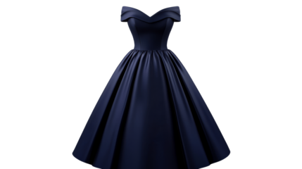 Elegant blue evening dress with off-the-shoulder neckline, cut out transparent