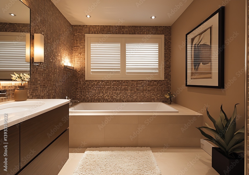 Poster contemporary bathroom space with soft lighting and natural elements for a relaxed feel : generative 