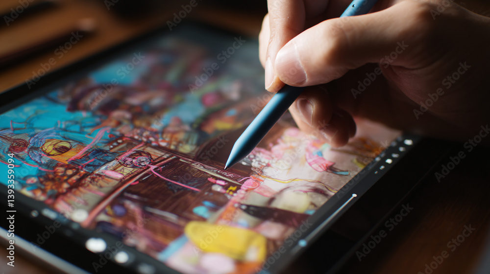 Poster a digital tablet being used to create art, showcasing the intersection of technology and creativity.