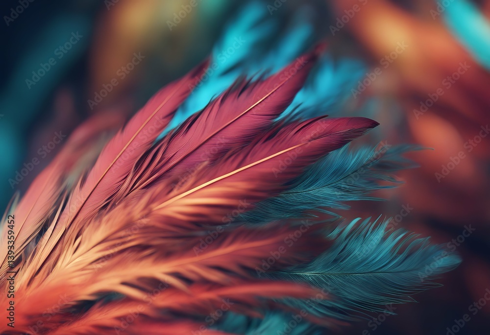 Poster bokeh feather firebird feathers background abstract beautiful colorful blurred pattern up closeup cl