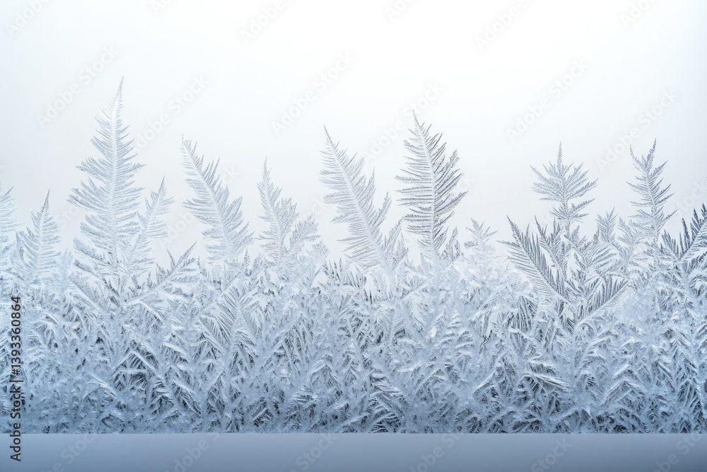 Poster intricate frost patterns adorn a windowpane, creating a beautiful winter scene.