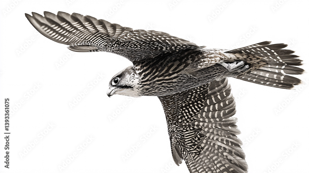 Poster a falcon captured in dynamic flight during a steep dive, showcasing its streamlined shape as a preda