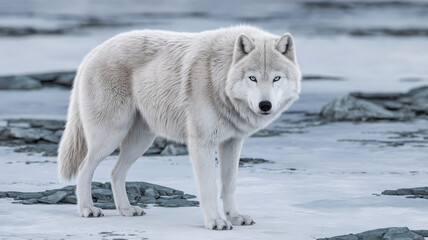 Obraz premium Majestic Arctic Wolf in Snowy Wilderness