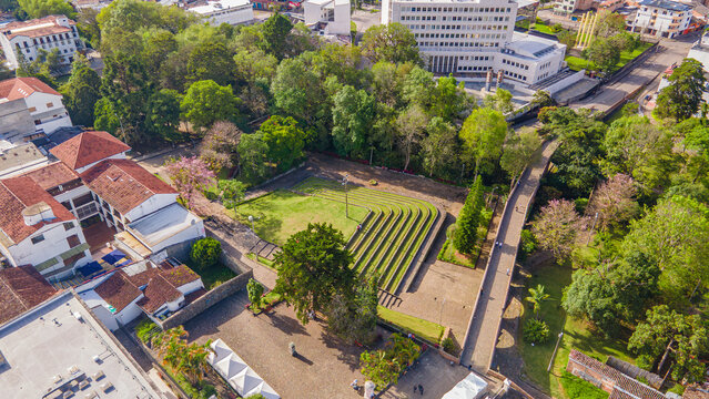 Aerial View of a Green Park Surrounded by Urban Development in Popay&aacute;n, Cauca, Colombia