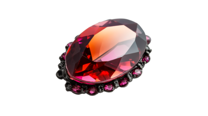 Red gem jewelry with dark frame, luxurious adornment, cut out transparent