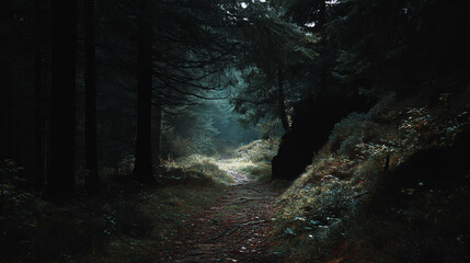 Obraz premium A wild forest path leading into darkness