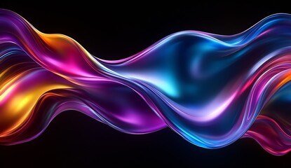 Colorful abstract waves of light flowing smoothly across a dark background creating an eyecatching visual display : Generative AI