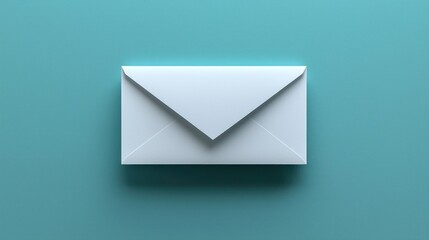 Isolated white envelope on a plain blue background with subtle shadows