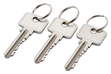 Three silver keys with rings isolated on white background