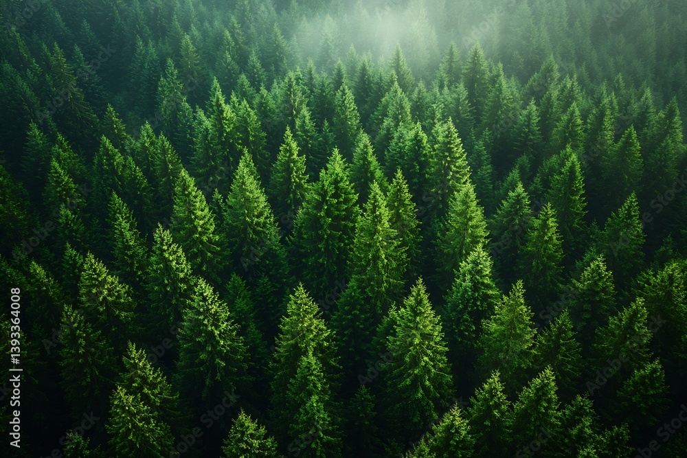 Leinwandbilder aerial view of a dense green forest with towering trees nature and wilderness landscape evergreen tr