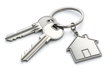 House keys with house keychain isolated on white background
