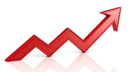 Red arrow pointing up isolated on white background: growth and success concept