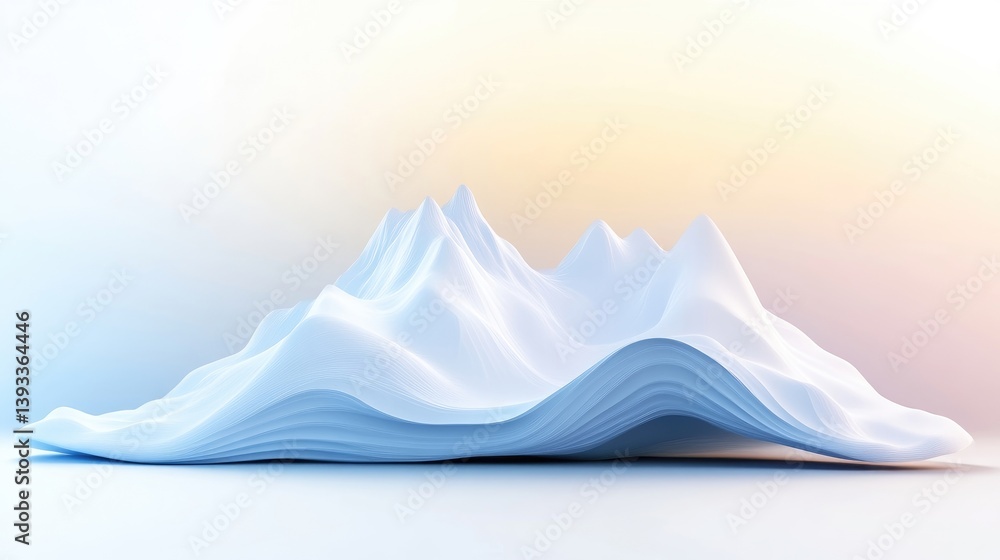 Poster abstract 3d mountain range soft light render wide angle view smooth surface digital art pastel backg