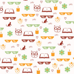 Cute cozy reading seamless pattern vector.
