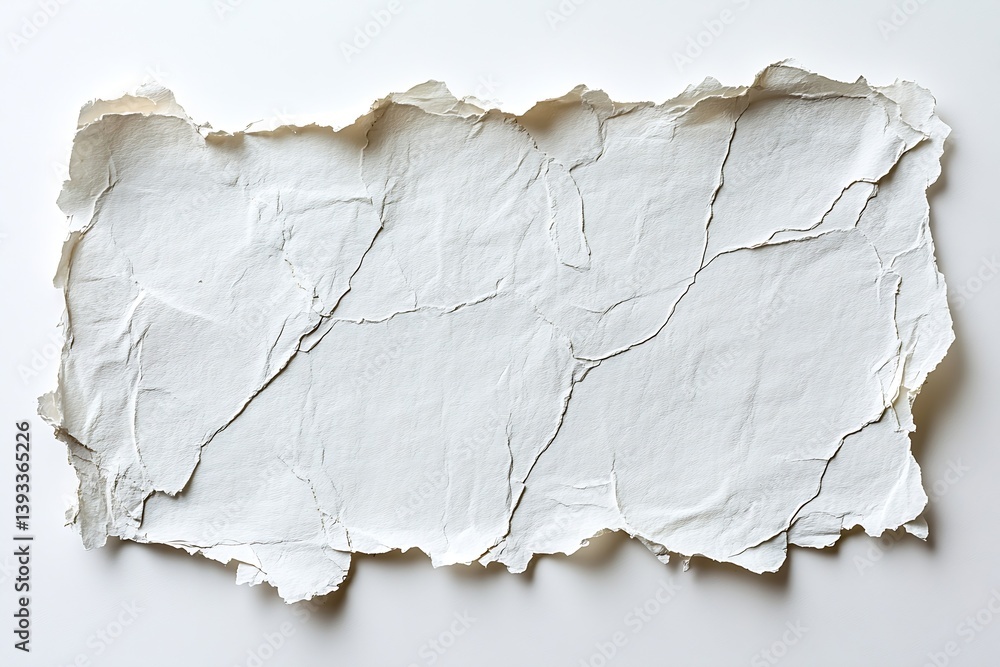 Fototapete textured white paper fragment closeup of torn edge paper sheet with creases for creative backgrounds