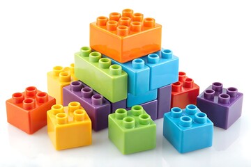 Fototapeta premium Colorful building blocks stacked isolated on white background