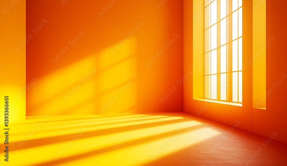 Poster sun drenched yellow room corner with window casting dramatic shadows minimalist interior design conc