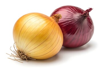 Yellow and red onions isolated on white background