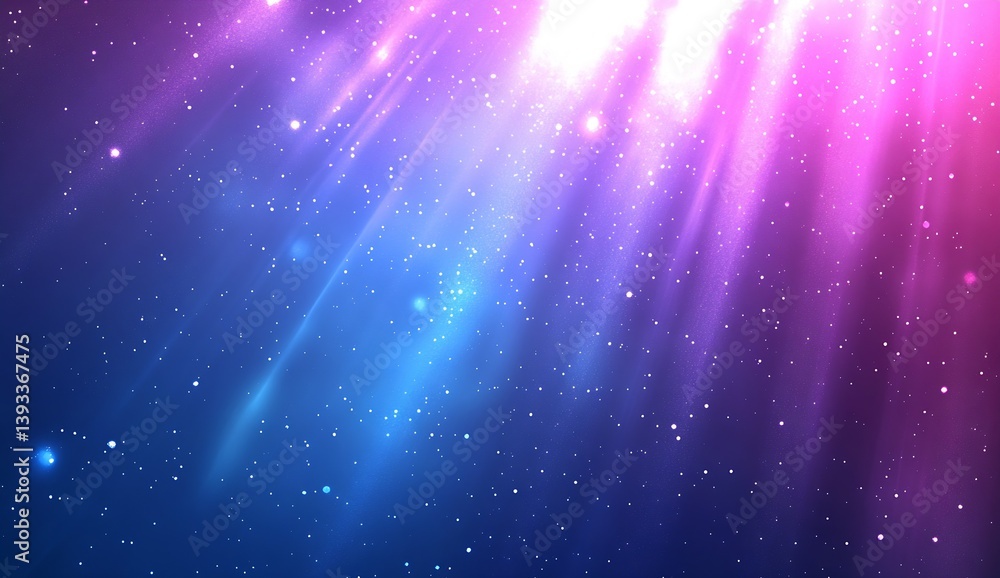 Leinwandbilder Dynamic Abstract Space Scene with Light Rays and Shimmering Stars in a Purple and Blue Palette : Generative AI