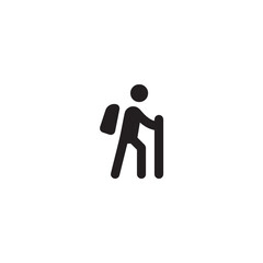 Hiking person icon with backpack symbol Vector
