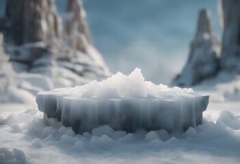 display advertising product podium winter etc scene mockup abstact rock ice background stone natural render 3d deep freezer floor beautiful empty copy space landscape cloud environment frost