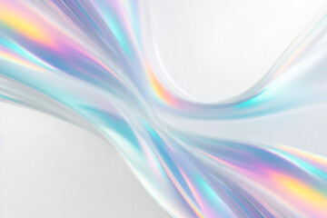 abstract background with smooth lines in iridescent rainbow colors on white