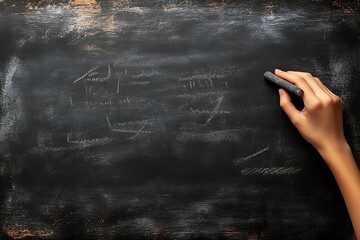 Hand Writes on Blackboard With Chalk Houses and Trees School Education Learning Concept : Generative AI