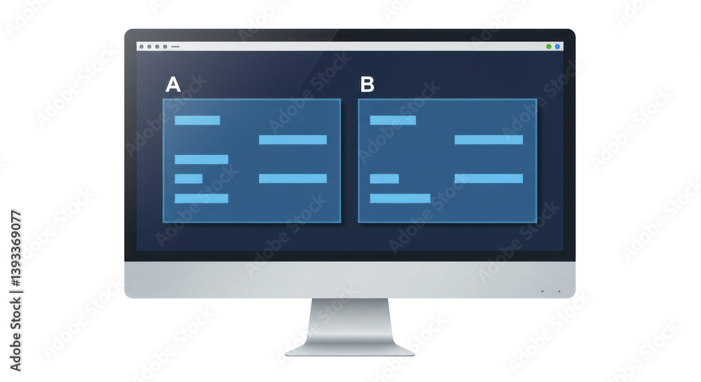 Poster isolated computer monitor displaying comparison data with a and b sections