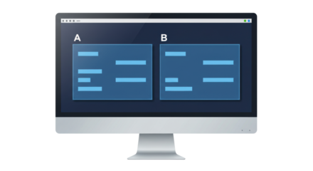 Isolated Computer Monitor Displaying Comparison Data with A and B Sections