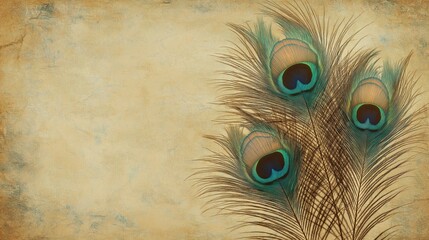 Obraz premium Colorful peacock feathers arranged elegantly against a textured background