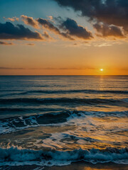 Obraz premium Golden hour oceanic views emphasizing tranquil beauty.