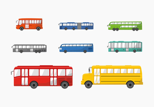 Red And Yellow Public Transport Vehicles Illustration Set
