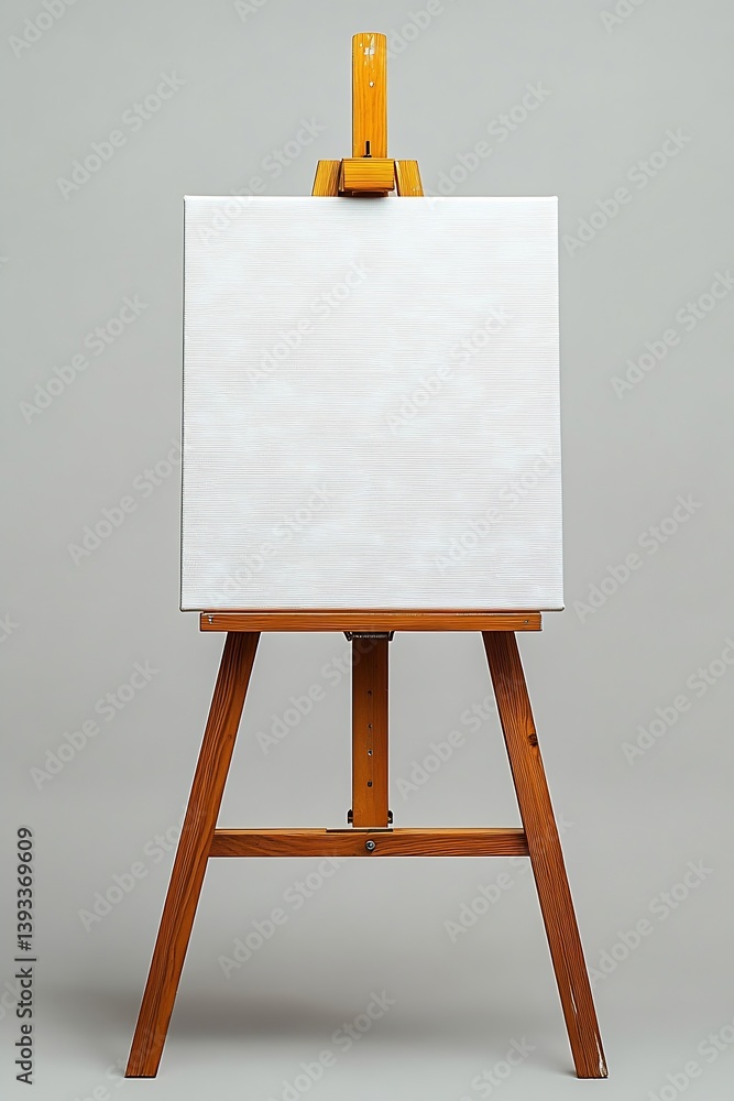Poster blank canvas on wooden easel ready for art creation in studio setting artistic supplies crafting and