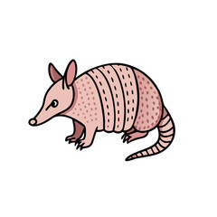 Illustration of a pink armadillo mammal animal with shell and tail drawing on transparent background