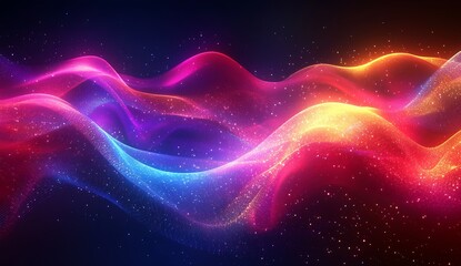 Obraz premium Colorful luminous waves in vibrant shades of pink blue and orange creating a stunning visual effect : Generative AI