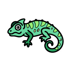 Illustration of a cute green cartoon chameleon reptile lizard animal vector on transparent background
