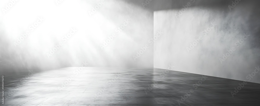 Aufkleber Empty White Room with Concrete Floor and Soft Light Elegant Minimalist Interior Background Modern Architecture Space Design : Generative AI