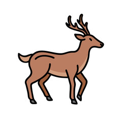 Fototapeta premium Illustration of a brown deer with antlers walking isolated on white background on transparent background