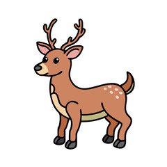 Cute cartoon deer vector illustration with antlers and brown fur design art on transparent background