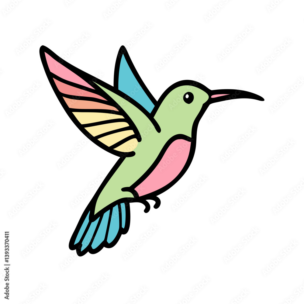 Poster cute colorful hummingbird illustration vector drawing for print and design use on transparent backgr