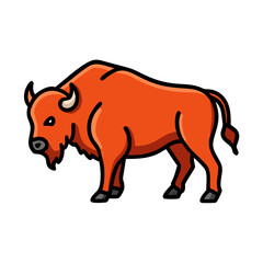 Illustration of an orange bison with horns standing on the ground vector art on transparent background