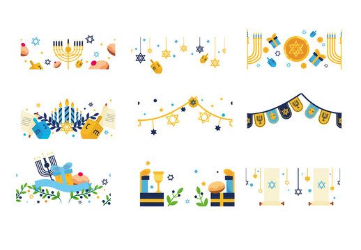 Colorful Decorative Hanukkah Festive Celebration Frames Layout