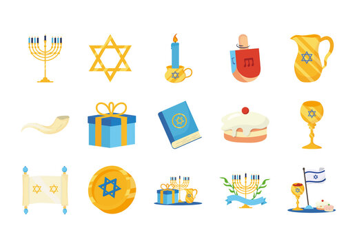 Colorful Traditional Jewish Holiday Objects Collection Illustration