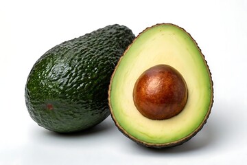 Fresh avocado and half avocado with seed isolated on white background