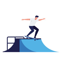 Fototapeta premium Skateboarder performing tricks on a ramp in flat vector art style vector illustration
